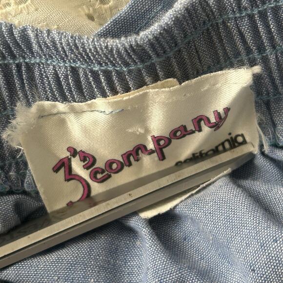 Vtg Chambray Blue Prairie Skirt Eyelet Lace Hem Cottagecore Coastal Boho Medium - Picture 5 of 9